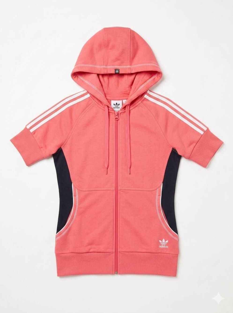 🩵Adidas Vintage Coral Zippered Hoodie Short Sleeve Jacket Small